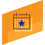 Orange icon of a calendar with a star in the middle of it