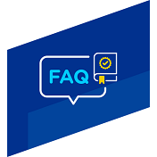 blue icon of a speech bubble that says FAQ within it next to a book with a bookmark and a checkmark on the cover of the book