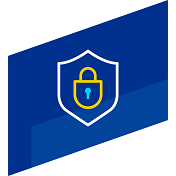 Blue icon with a shield and a lock in the middle