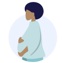Illustration of a pregnant woman. She has brown skin and is hugging her middle.