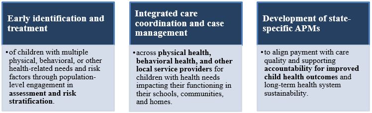Early identification and treatment, Integrated care coordination and case management, Development of state-specific APMs.