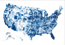 colored map of the United States indicating geographical distribution of Medicare Disparities