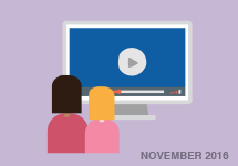 Illustration of two people looking at a video on a computer screen. November 2016