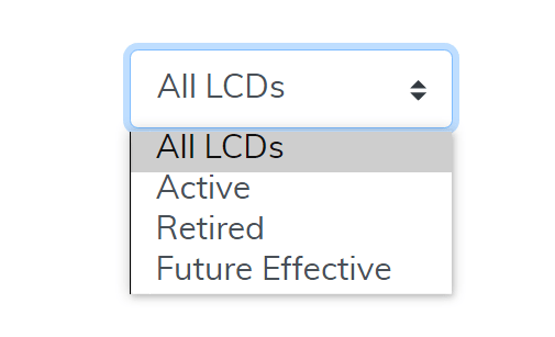 Local Coverage Final LCDs by Contractor Report Status filter highlighted