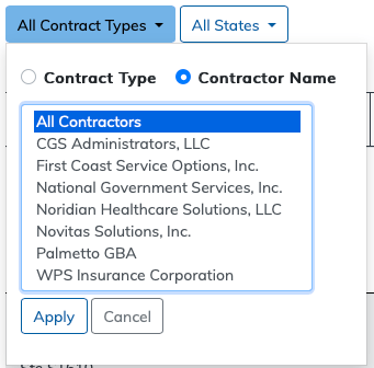 Local Coverage MAC Contacts Report contractor filter highlighted