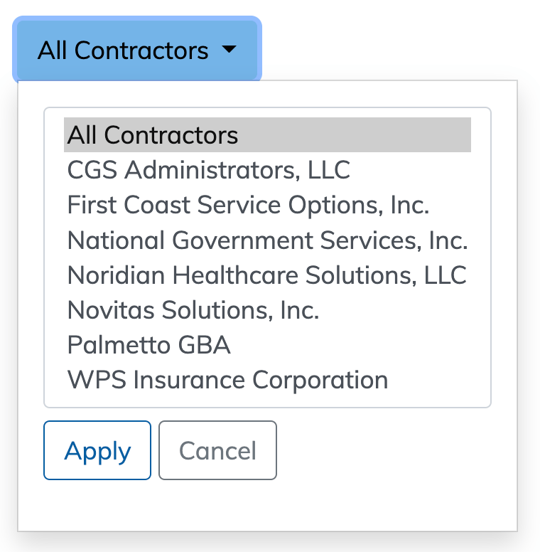 Local Coverage What's New Report Contractor filter highlighted