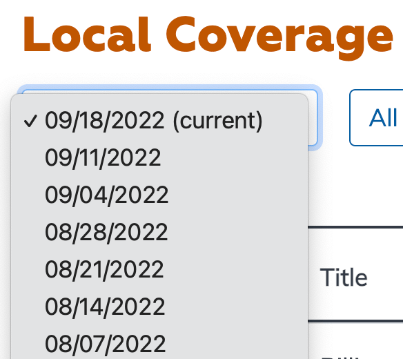 Local Coverage What's New Report Data As Of filter highlighted