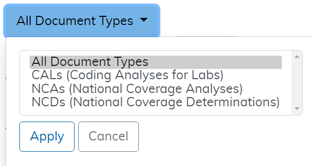 National Coverage Annual Report document type filter highlighted