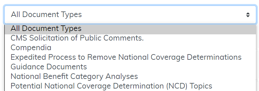 National Coverage Medicare Coverage Documents Report document type filter highlighted