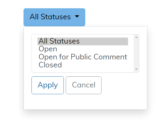 National Coverage NCA/CAL Status Report status filter highlighted