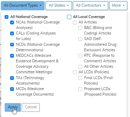Selected only National Coverage documents