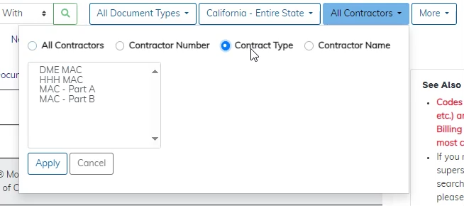 Using the Contract Type Option Under the Contractors Filter with MAC – Part A Applied