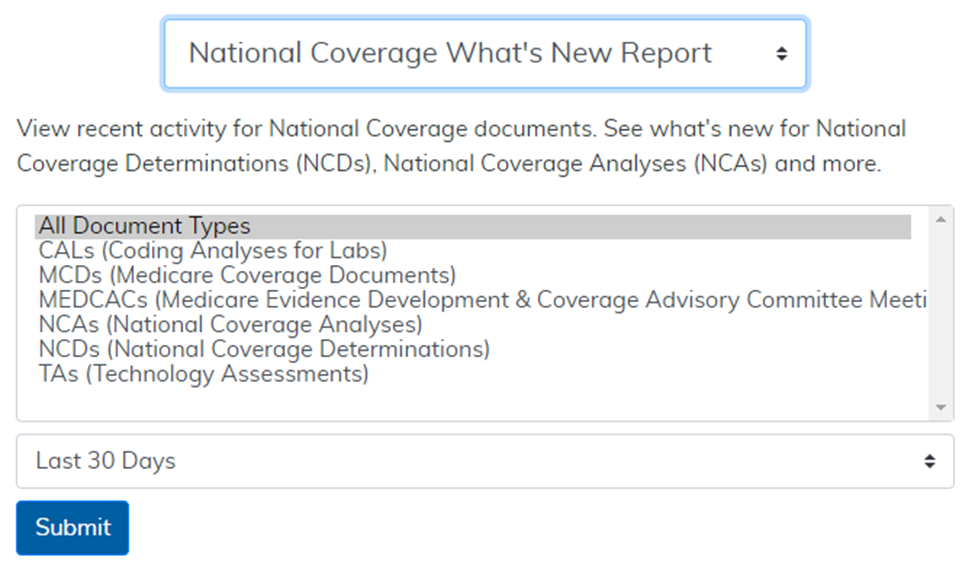 Selecting the National Coverage What’s New Report