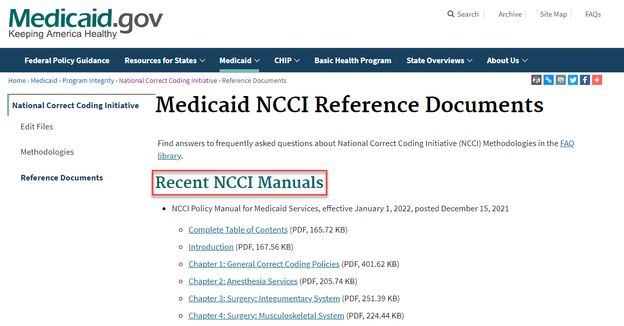 Medicaid NCCI Reference Documents Webpage