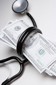 Stethoscope wrapped around money