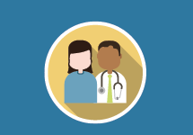 A graphic image of a patient and a doctor next to each other