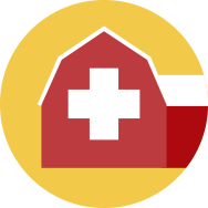 icon of a red barn on a yellow background