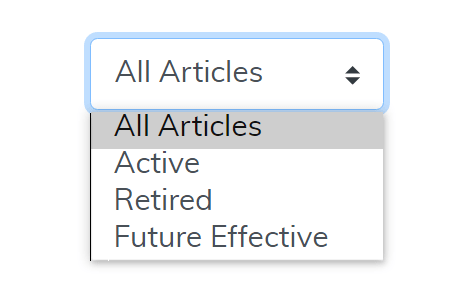 Local Coverage Articles Listed Alphabetically Report Status filter highlighted