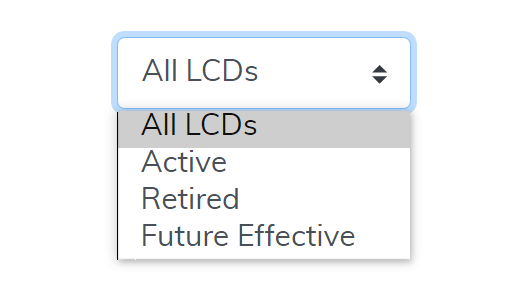 Local Coverage Final LCDs by State Report Status filter highlighted