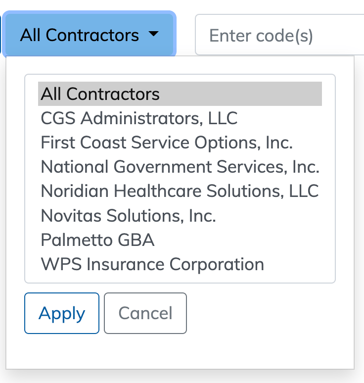 Local Coverage SAD Exclusion List Report Contractor filter highlighted