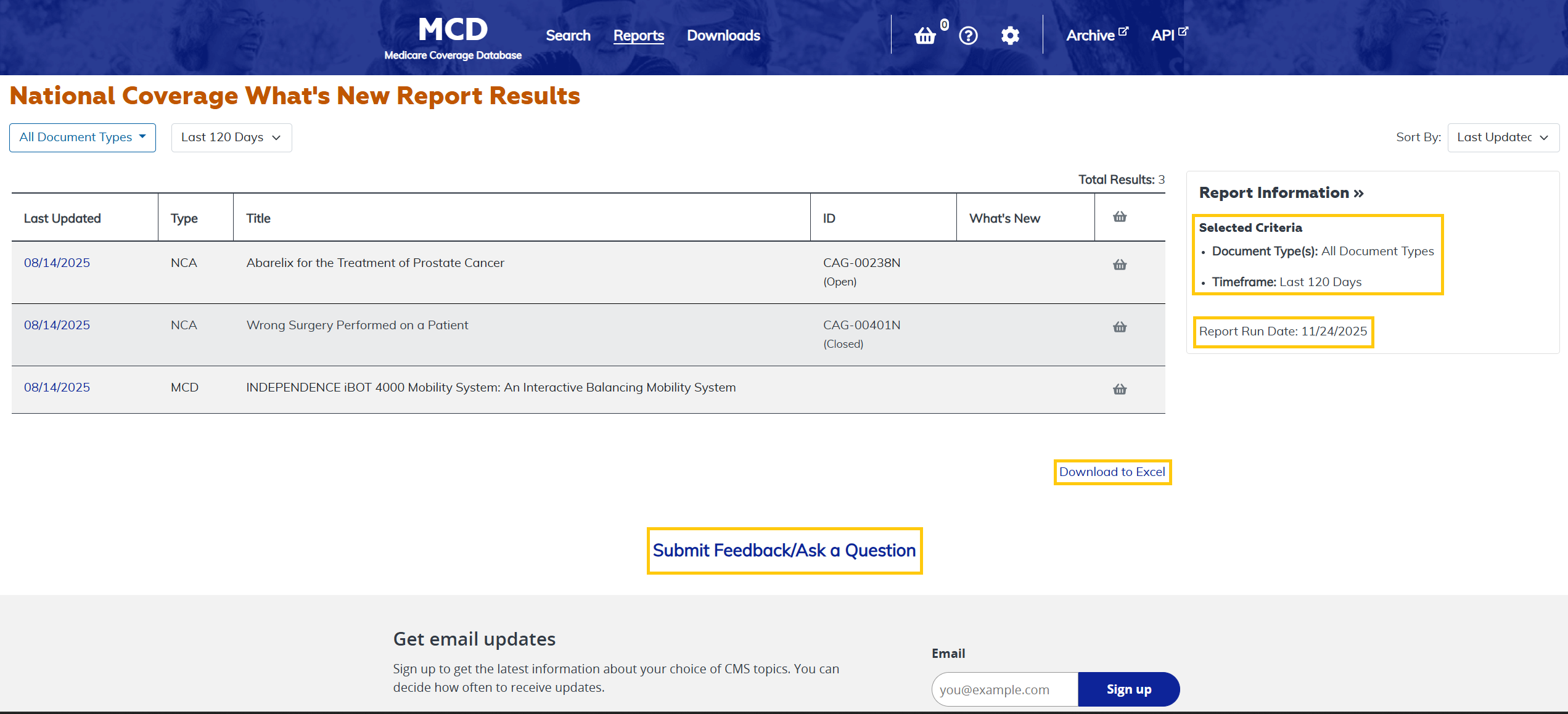 National Coverage What's New Report additional features at the bottom highlighted