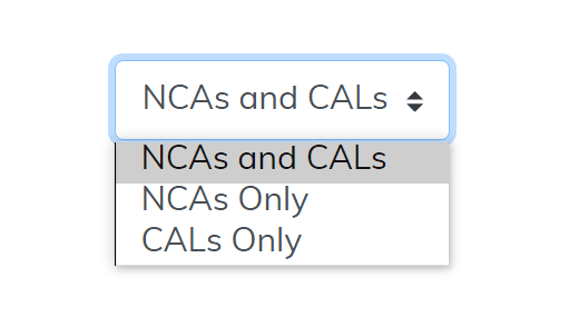 National Coverage NCA/CAL Status Report document type filter highlighted