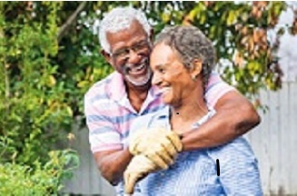 African American couple in garden