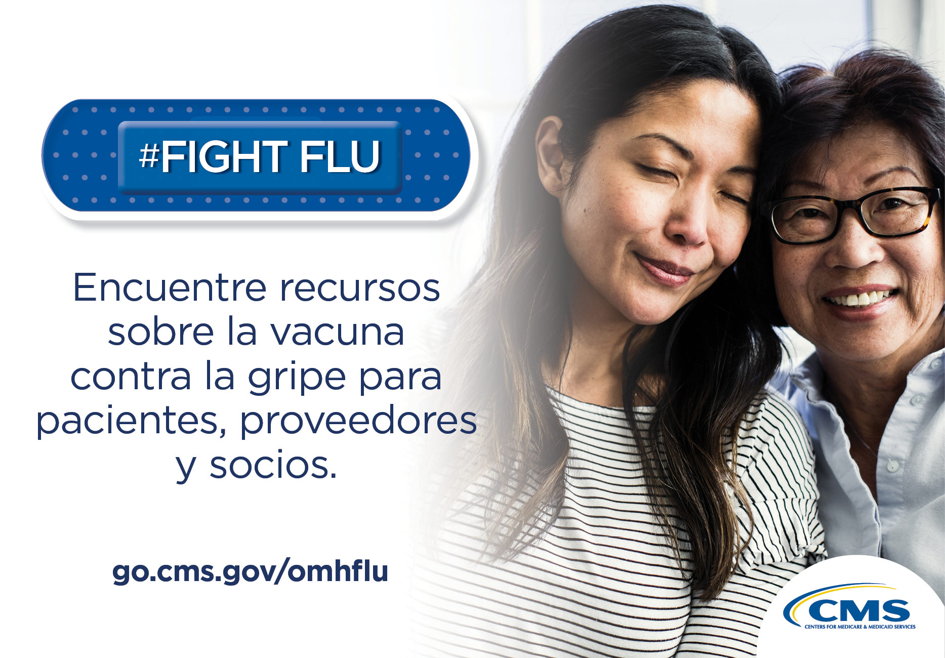 #Fight Flu.  Encuentre recursos sobre la vacuna contra la gripe para pacientes, proveedores y socios.  Encuentre recursos en go.cms.gov/omhflu