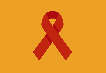 A red ribbon on a gold background