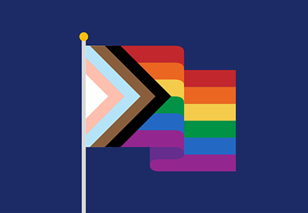 A spectrum, striped flag flying