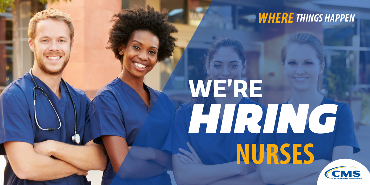 Image of four nurses standing with arms crossed. Text reads We're Hiring Nurses. 