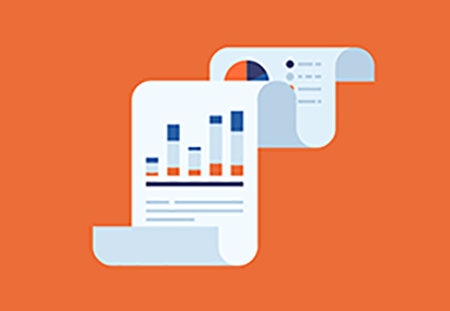 A scrolling paper document with graphs