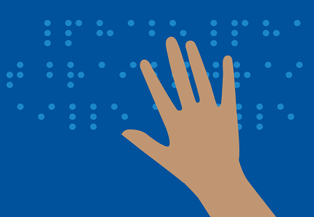 Graphic of braille with hand reading it