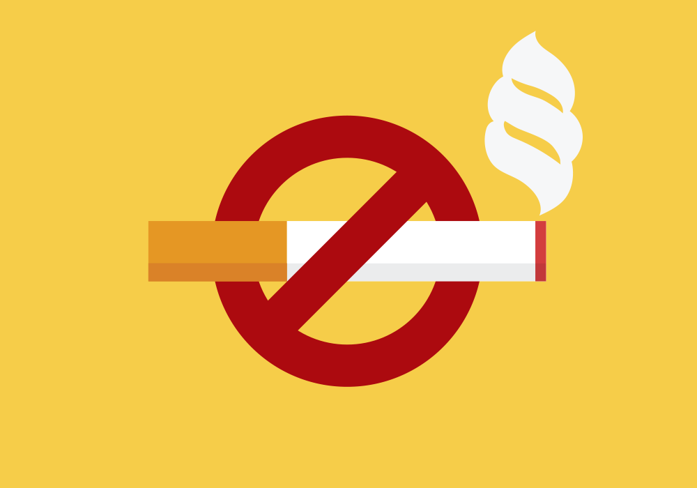 Graphic of red anti-symbol over cigarette  