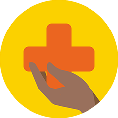 A hand holding a cross icon