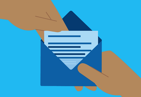 Graphic of two hands opening an envelope