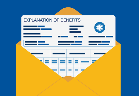 Graphic of an envelope with a sample explanation of benefits