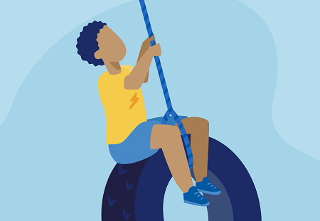 Graphic of a black boy swinging on a tire swing