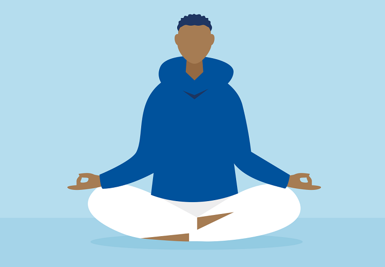 Graphic of a black man sitting cross-legged meditating