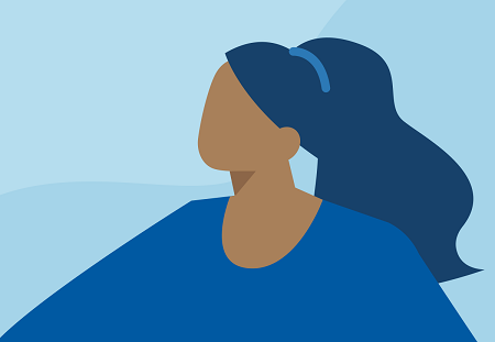 Graphic of a woman with a ponytail looking off to the side