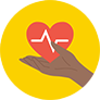 A black hand holding a heart with a monitor graph on the heart