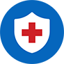 A red cross in a shield icon