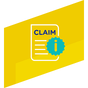 yellow icon with a piece of paper that says 'claim' at the top with an information icon next to it