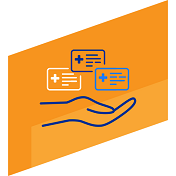 orange icon of an extended hand with 3 sample insurance cards above it