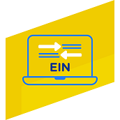 Graphic of a laptop with the letters EIN and two arrows on it