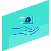 a light blue icon of an extended hand with money moving forward above it, indicating electronic transfer of money