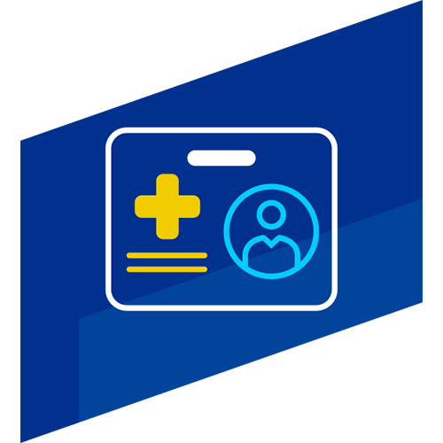 A badge with a health cross and a profile picture