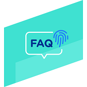Speech balloon with the letters FAQ and a fingerprint inside