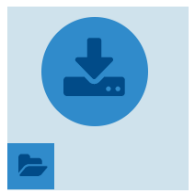 CPI Open Payments - Download the data image showing downward arrow pointing at a computer server, with a small image of a file folder