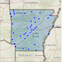 Map of locations of participating practices in the CPCi Arkansas market. Location details linked elsewhere on page.
